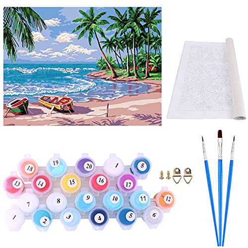 NANONAN Pintar por Numeros Adultos Niños Principiantes DIY Pintura por Números con Pinceles y Pinturas Playa 40x50 cm Sin Marco