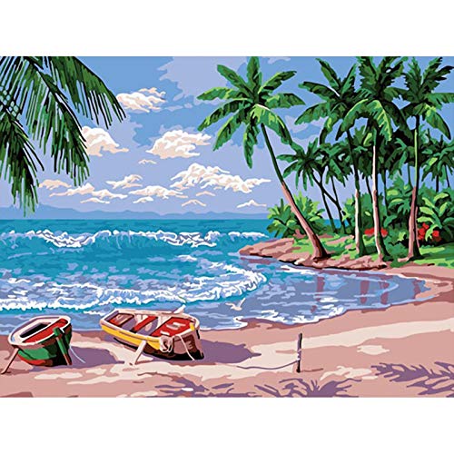 NANONAN Pintar por Numeros Adultos Niños Principiantes DIY Pintura por Números con Pinceles y Pinturas Playa 40x50 cm Sin Marco