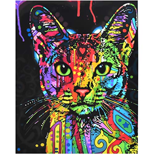 NATUCE Gato Pintar por Numeros para Adultos Niños Pintura por Números con Pinceles y Pinturas Decoraciones, DIY Conjunto Completo de Pinturas para el Hogar Colorido Gato (16*20 Pulgadas, Sin Marco)