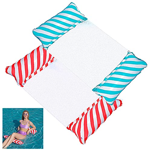 NC Hamaca Flotante Hamaca de Agua 4 En 1 Fácil de Inflar para Adultos Juego de 2 Tumbona Piscina Plegable Hinchable Colchoneta Hinchable Flotador Piscina Playa (Rojo y Azul) 120 x 70cm