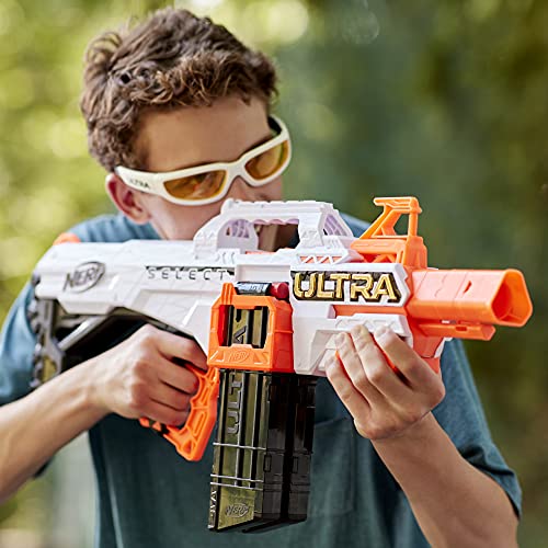 NERF Ultra Select - Blaster completamente motorizado, fuego para distancia o precisión, incluye clips y dardos, solo compatible con Ultra Darts