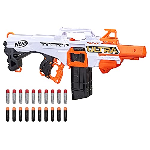 NERF Ultra Select - Blaster completamente motorizado, fuego para distancia o precisión, incluye clips y dardos, solo compatible con Ultra Darts