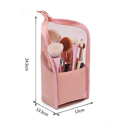 Nescop Creativo Vertical Maquillaje Cepillo Bolsa Lápiz Lápiz Lápiz Lápiz de Ceja Cubo de Almacenamiento Portátil Cosméticos Bolsa, Pink, 24.5*13.5*13cm, rosa.