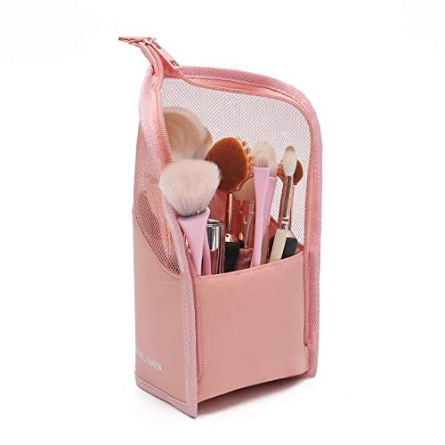 Nescop Creativo Vertical Maquillaje Cepillo Bolsa Lápiz Lápiz Lápiz Lápiz de Ceja Cubo de Almacenamiento Portátil Cosméticos Bolsa, Pink, 24.5*13.5*13cm, rosa.