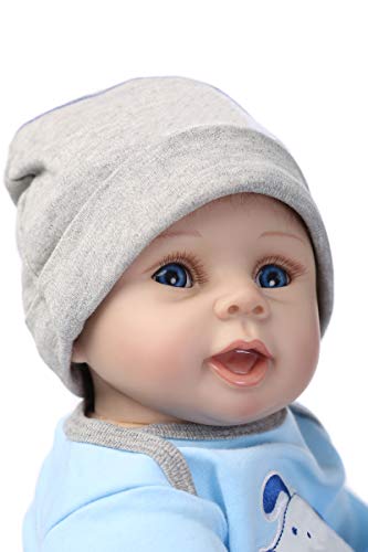 Nicery Reborn Baby Doll Renacer Bebé la Muñeca Vinil Simulación Silicona Suave 22 Pulgadas 55cm Boca Natural Niña Niño Juguete vívido Azul Perro