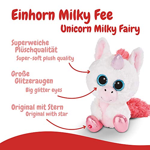 NICI Peluche GLUBSCHIS Unicornio Milky-Fee, con Ojos Grandes y Brillantes, 25 cm, Color: Blanco/Rosa, 45571