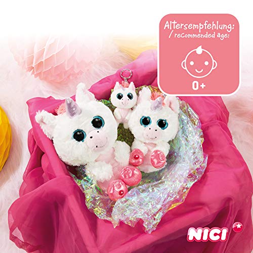 NICI Peluche GLUBSCHIS Unicornio Milky-Fee, con Ojos Grandes y Brillantes, 25 cm, Color: Blanco/Rosa, 45571