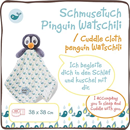 NICI Pingüino Watschili 38x38cm a Partir de 0 Meses – Edredón dirigido a bebés e Infantes – Juguete de Peluche – Edredones para niñas y niños, Azul