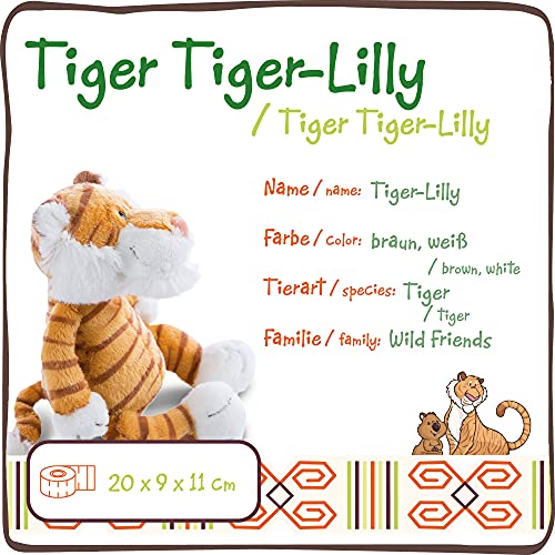 NICI Tierno Tiger-Lilly 20 cm– Juguetes de Peluche sostenibles, niñas y bebés – Muñeco ecológico para Jugar y abrazar de la colección Wild Friends GO Green, Color marrón/Blanco, (47202)