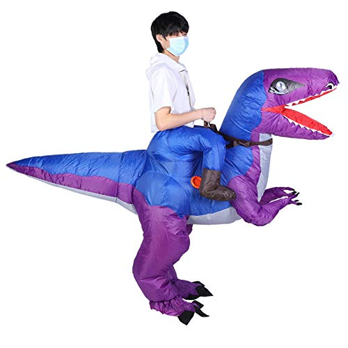 Niiyen Velociraptor de Montar, Disfraz Inflable, Disfraz de Halloween, Mascota de rol, Fiesta navideña, tiranosaurio Rex, Disfraz de Halloween para Adultos y niños(Púrpura)