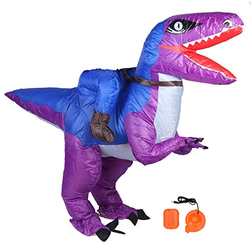 Niiyen Velociraptor de Montar, Disfraz Inflable, Disfraz de Halloween, Mascota de rol, Fiesta navideña, tiranosaurio Rex, Disfraz de Halloween para Adultos y niños(Púrpura)