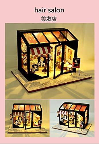 NIKALONG DIY European Doll House Creative Home Set Small Wooden Model Home Set, Doll House, 3D Puzzle, Holiday Best Gift, For Boys and Girls (Hair Shop)