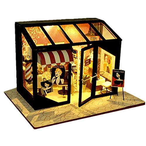 NIKALONG DIY European Doll House Creative Home Set Small Wooden Model Home Set, Doll House, 3D Puzzle, Holiday Best Gift, For Boys and Girls (Hair Shop)