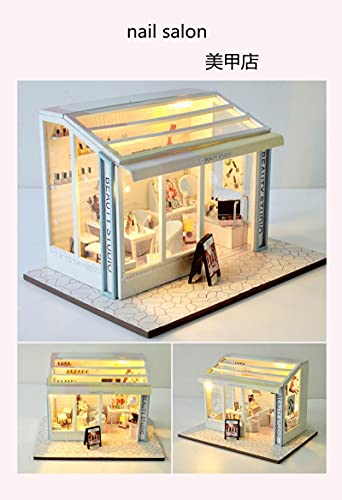 NIKALONG DIY European Doll House Creative Home Set Small Wooden Model Home Set, Doll House, 3D Puzzle, Holiday Best Gift, For Boys and Girls (Manicure Shop)