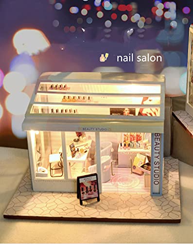 NIKALONG DIY European Doll House Creative Home Set Small Wooden Model Home Set, Doll House, 3D Puzzle, Holiday Best Gift, For Boys and Girls (Manicure Shop)