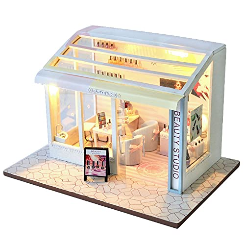 NIKALONG DIY European Doll House Creative Home Set Small Wooden Model Home Set, Doll House, 3D Puzzle, Holiday Best Gift, For Boys and Girls (Manicure Shop)