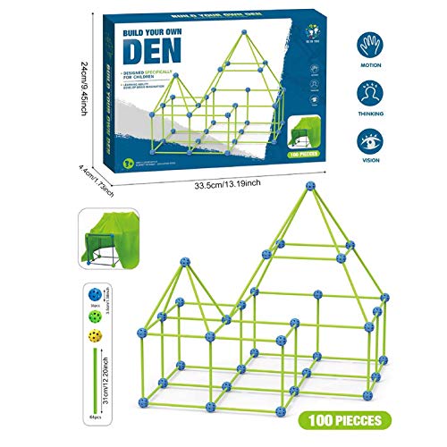 Nikula Luminoso Y Duradero Kit Construcción Fuertes para Niños Tienda Abalorios Bricolaje Constructor Fortalezas Definitivo con 64 Palos Y 36 Bolas para Túnel Construcción Castillos Original