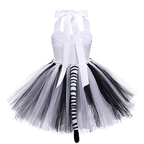 Niñas Animal Disfraz de Cebra de Halloween Cosplay Princesa Vestido Tutú de Cuello Halter con Cola de Diadema Trajes de Fiesta de Temática de Jungla Cumpleaños de Carnaval Navidad Cebra 3-4 Años