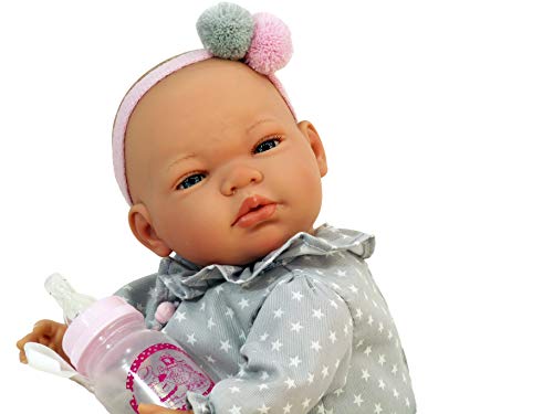 Nines Muñeca Bebé Reborn R/1036. Preciosa muñeca con Vestido de Regalo. Muñeco bebé Reborn de Silicona, de tamaño 48cm.