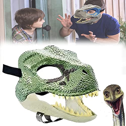 NNGT Dino Mask Moving Jaw Lifelike Dino Mask, Jurassic World Dino Cosplay Props Easy To Wear with Secure Strap (Green)