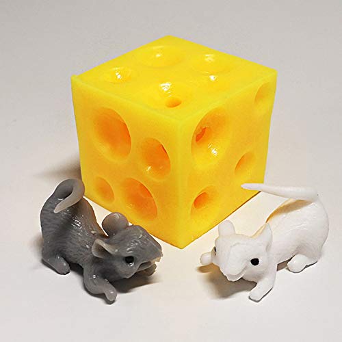 NOA 3 juguetes de goma simulada de queso con 2 mini ratones, alivio sensorial, estrés y ansiedad, juguete para niños y adultos, regalo para fiestas, premios, decoración de escritorio