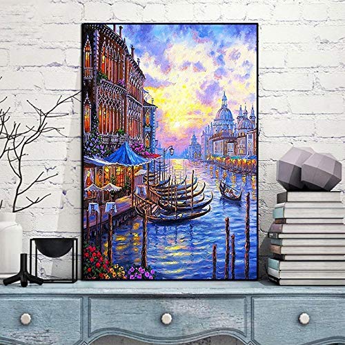 Noche de Venecia paisaje de la ciudad DIY pintura digital por números pintura acrílica por números cuadro de arte de pared para regalo A2 45x60cm