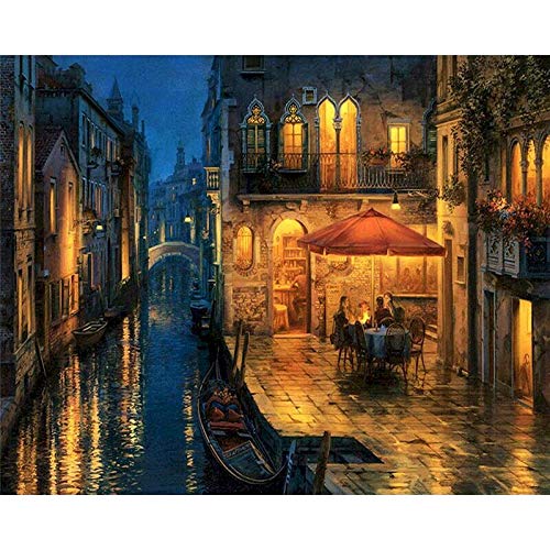 Noche de Venecia paisaje de la ciudad DIY pintura digital por números pintura acrílica por números cuadro de arte de pared para regalo A2 45x60cm