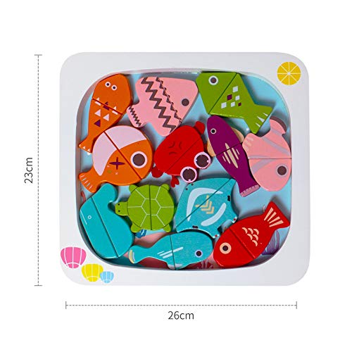 Nukdey Juego de Pesca de Madera magnética 2 en 1: Pesca, Cortador de Peces y Tortuga, 29 Piezas, Juguetes educativos para bebés: niños y niñas Ideal