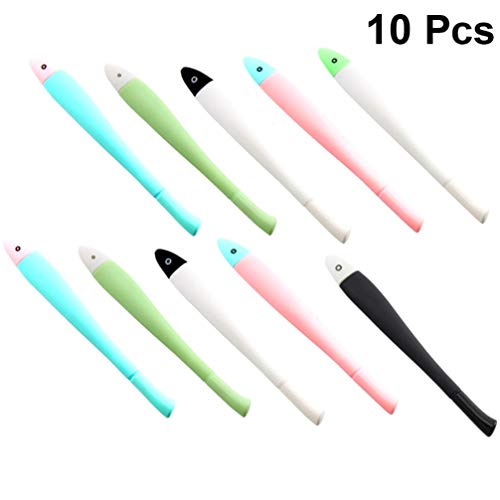 NUOBESTY Plumas de Tinta de Gel 10Pcs Pluma de Escritura de Diseño de Pescado Encantador Útiles Escolares de Oficina para Niños Niñas Niños (Color Mezclado)