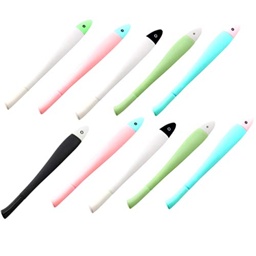 NUOBESTY Plumas de Tinta de Gel 10Pcs Pluma de Escritura de Diseño de Pescado Encantador Útiles Escolares de Oficina para Niños Niñas Niños (Color Mezclado)