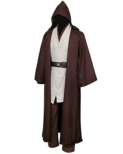 NUWIND Disfraz de Jedi medieval para hombre, túnica con capucha y capa de capa para Halloween, disfraz de cosplay para adultos, Marrón+blanco, S