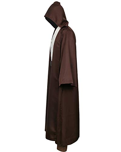 NUWIND Disfraz de Jedi medieval para hombre, túnica con capucha y capa de capa para Halloween, disfraz de cosplay para adultos, Marrón+blanco, S