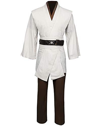 NUWIND Disfraz de Jedi medieval para hombre, túnica con capucha y capa de capa para Halloween, disfraz de cosplay para adultos, Marrón+blanco, S