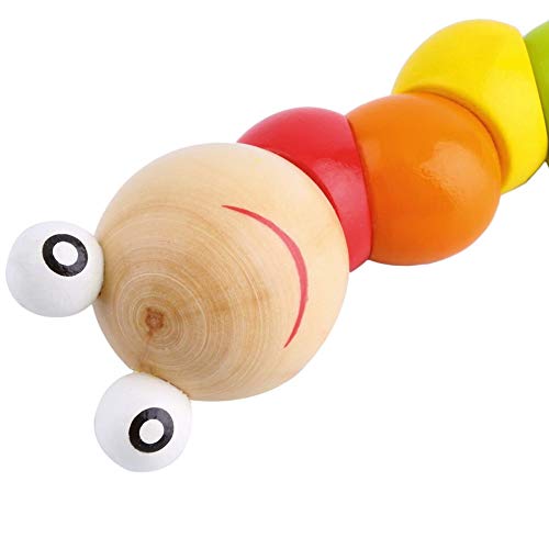 N/V de madera Twisty Wiggly gusano multicolor sensorial niños niños niñas colorido gusano de madera sensorial juguete de bolas