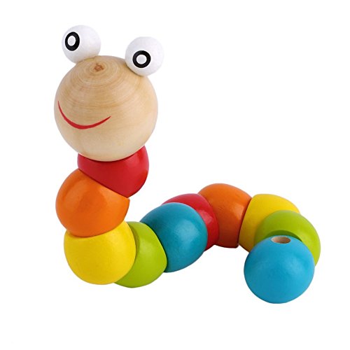 N/V de madera Twisty Wiggly gusano multicolor sensorial niños niños niñas colorido gusano de madera sensorial juguete de bolas