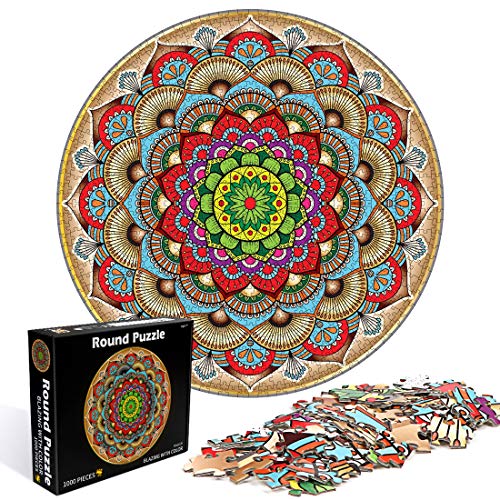 O-Kinee Redondo Puzzle, 1000 Piezas Rompecabezas Redondo, Puzzle Adultos, Puzzle Creativo, Rompecabezas para Niños, Rompecabezas Circular Juguete Intelectual Desafío Intelectual Juegos (Flor)