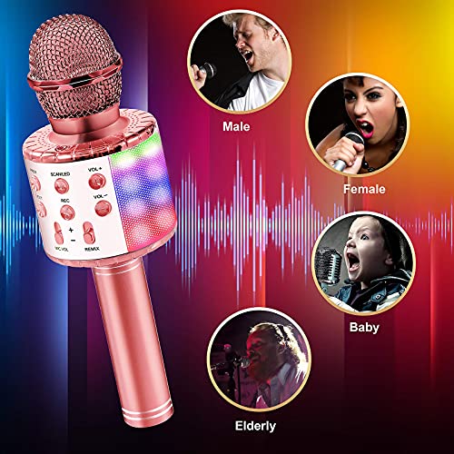 OALYGEI Microfono Inalámbrico Karaoke, Micrófono para Niños Portátil con Altavoz y LED, Micrófono Karaoke para Niños Canta Partido Musica, Compatible con Android/iOS/PC/AUX