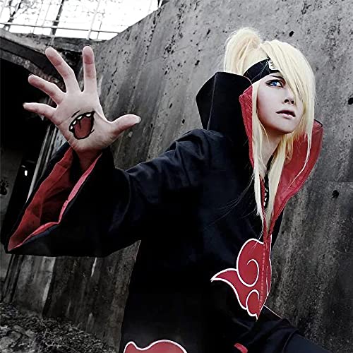 O.AMBW 7 Piezas Ninja Set Disfraz de Itachi Uchiha Akatsuki con Accesorios Cosplay Naruto Capa Larga de Naruto Traje de Halloween Unisex Niño Adulto