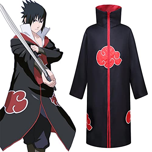 O.AMBW 7 Piezas Ninja Set Disfraz de Itachi Uchiha Akatsuki con Accesorios Cosplay Naruto Capa Larga de Naruto Traje de Halloween Unisex Niño Adulto