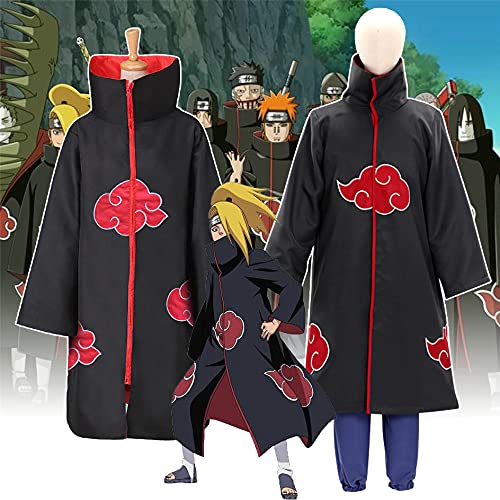 O.AMBW 7 Piezas Ninja Set Disfraz de Itachi Uchiha Akatsuki con Accesorios Cosplay Naruto Capa Larga de Naruto Traje de Halloween Unisex Niño Adulto