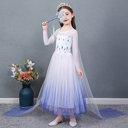 O.AMBW Elsa Disfraz niña Princesa Vestido Nieve Reina 2 Vestir Halloween Navidad Carnaval Fiesta cumpleaños Mascarada película Cosplay Sobredimensionado Capa Vestido de Noche 3-10 años