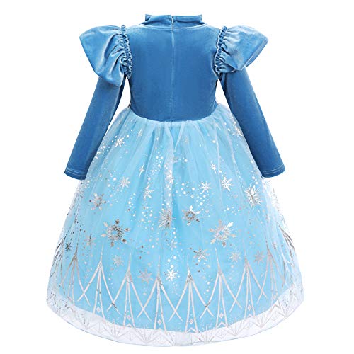 OBEEII Disfraz de Princesa Elsa Niñas Reino de Hielo Vestido de Carnaval Fiesta Halloween Cosplay Navidad Costume #Elsa03 4-5 Años