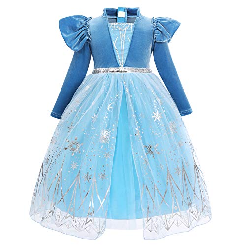 OBEEII Disfraz de Princesa Elsa Niñas Reino de Hielo Vestido de Carnaval Fiesta Halloween Cosplay Navidad Costume #Elsa03 4-5 Años