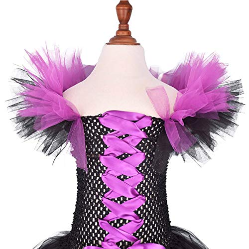 OBEEII Disfraz maléfico para niña de Halloween Carnaval Tutu vestido de diadema + alas Sleeping Beauty Halloween Navidad disfraz infantil, #Violett01, 7-8 Años