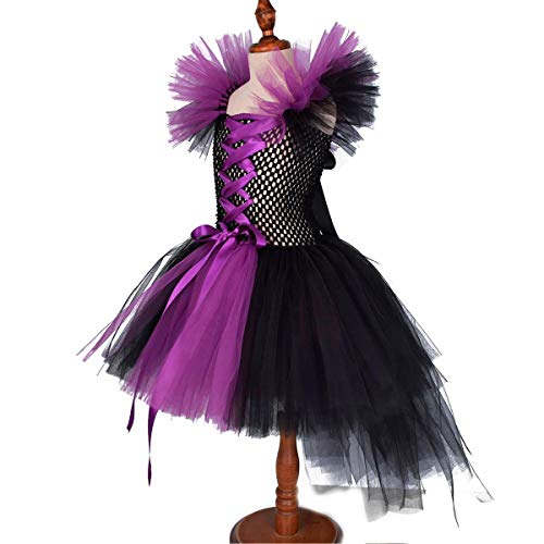 OBEEII Disfraz maléfico para niña de Halloween Carnaval Tutu vestido de diadema + alas Sleeping Beauty Halloween Navidad disfraz infantil, Violett02, 9-10 Años