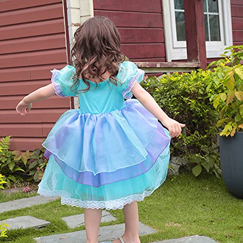 OBEEII Niño Niña Disfraz de Vestido de Traje de Sirena Cosplay Princesa de Fiesta de Cumpleaños Navidad Carnaval Muchacha Puff de Manga Corta Falda de Malla Y Set de Accesorios Verde 2-3 Años