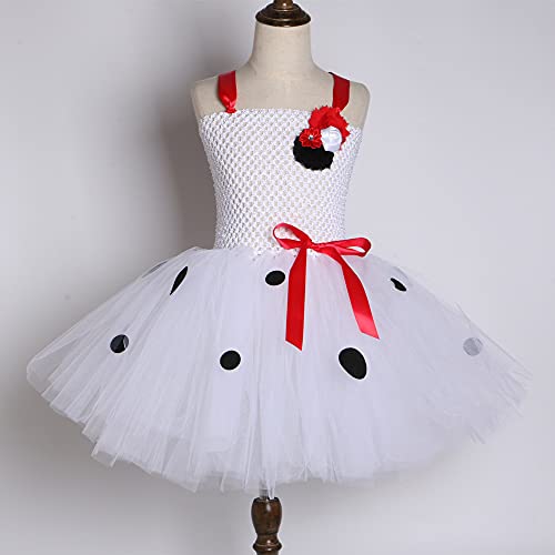 OBEEII Vestido de Disfraz de Dálmata para Chico Niños Carnaval Fiesta de Cumpleaños de Navidad de Falda Gachí Sin Mangas Niña Cosplay Dress Up con Accesorios 4 Piezas Flor + Dálmata 8-9 Años