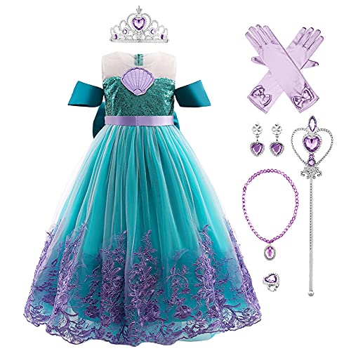 OBEEII - Vestido de sirena para niñas, diseño de princesa Ariel, Azul02, 4-5 Años