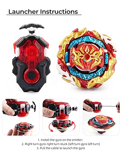 OBEST Peonzas de Batalla con Lanzador, 2 Pcs Metal de Combate Estallido Turbo Gyro Spinners y 2 Launcher Conjunto, Regalos Juguetes para Niños