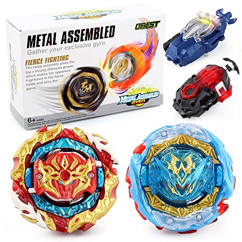 OBEST Peonzas de Batalla con Lanzador, 2 Pcs Metal de Combate Estallido Turbo Gyro Spinners y 2 Launcher Conjunto, Regalos Juguetes para Niños